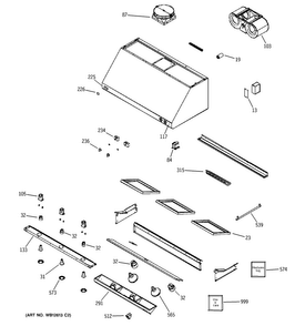 Range Hood Diagram and Parts List for ZV48SSF3SS  General Electric Range Hood