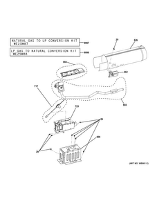 Gas Valve & Burner Assembly Diagram and Parts List for GTD81GSSJ2WS  General Electric Dryer