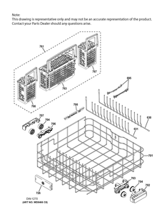 Lower Rack Assembly Diagram and Parts List for GTMS570ED5WW  General Electric Dishwasher
