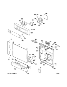 CONTROLS & DOOR Diagram and Parts List for GNSC347P00WW  General Electric Dishwasher