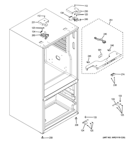 Case Parts Diagram and Parts List for GFE26JGMYFWW  General Electric Refrigerator
