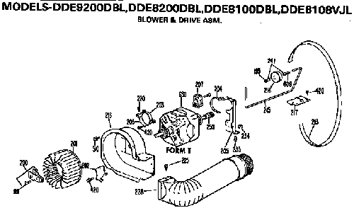Blower And Drive Assembly Diagram and Parts List for DDE8100DBL  General Electric Dryer