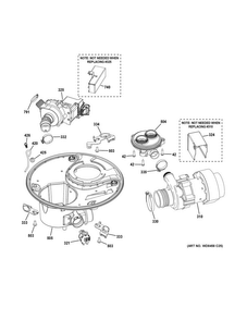 Sump & Motor Mechanism Diagram and Parts List for ADT521PGF6WS  General Electric Dishwasher