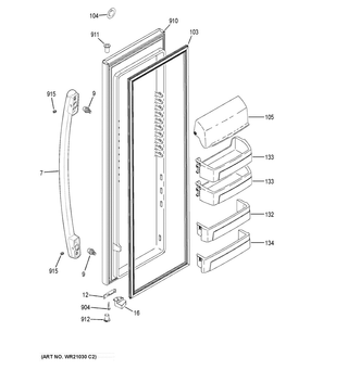 Fresh Food Door Diagram and Parts List for GZS22DMJKFES  General Electric Refrigerator