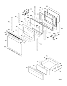 DOOR-DRAWER Diagram and Parts List for JCBP67DP2WW  General Electric Range