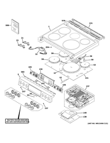 Control Panel And Cooktop Diagram and Parts List for CHS950P4M2W2  General Electric Range