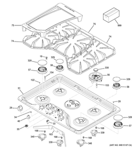 Control Panel & Cooktop Diagram and Parts List for CGP350SET2SS  General Electric Cooktop