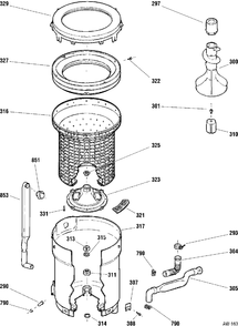 TUB, BASKET & AGITATOR Diagram and Parts List for HNSR1060W0WW  General Electric Washer