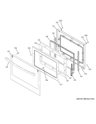 Lower Door Diagram and Parts List for JTD3000DN1WW  General Electric Wall Oven