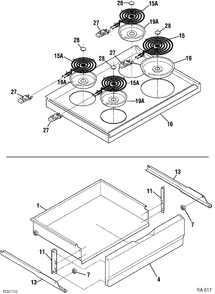 COOKTOP & DRAWER Diagram and Parts List for CRMF2150TM-1  General Electric Range