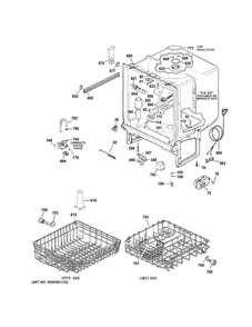 Body Parts Diagram and Parts List for GSD3301J50BB  General Electric Dishwasher