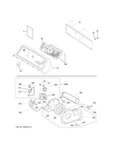 Backsplash, Blower & Motor Assembly Diagram and Parts List for GTD65EBSJ2WS  General Electric Dryer