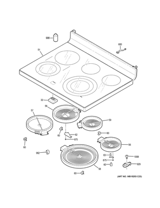 Cooktop Diagram and Parts List for PB930SL2SS  General Electric Range