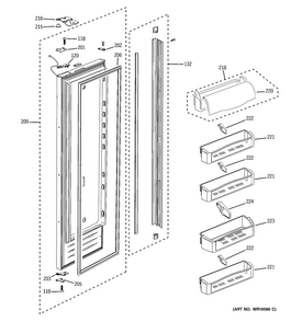 Fresh Food Door Diagram and Parts List for PSB42LSRBV  General Electric Refrigerator