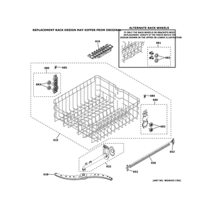 Upper Rack Assembly Diagram and Parts List for GDF535PGR7WW  General Electric Dishwasher