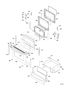 DOOR-DRAWER Diagram and Parts List for JCBP63SP1SS  General Electric Range