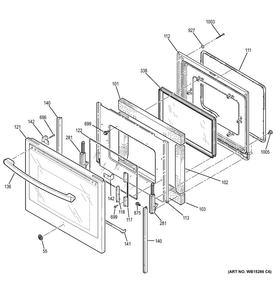 Door Diagram and Parts List for JB350DF3BB  General Electric Range