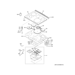 Cooktop Diagram and Parts List for PHS93XYP8FS  General Electric Range