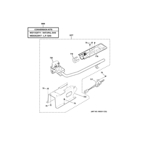 Gas Valve And Burner Assembly Diagram and Parts List for PTD80GBPT0RS  General Electric Dryer