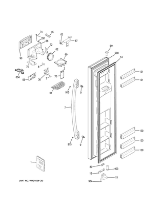 Freezer Door Diagram and Parts List for GZS22DMJKFES  General Electric Refrigerator