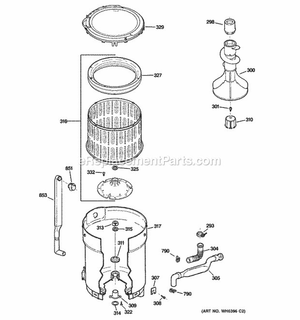 TUB, BASKET & AGITATOR Diagram and Parts List for GTWN4250D0WS  General Electric Washer
