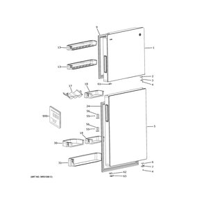 Doors Diagram and Parts List for PPV08R5YRBSS  General Electric Refrigerator
