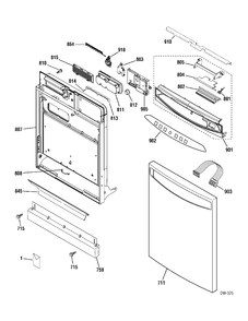 ESCUTCHEON & DOOR Diagram and Parts List for PDW7712K03SS  General Electric Dishwasher