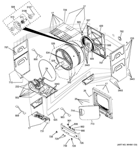 Cabinet Diagram and Parts List for GTUN275EM2WW  General Electric Washer Dryer Combo