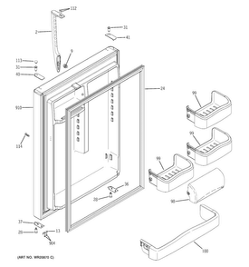 Fresh Food Door Diagram and Parts List for GTH20JBBABB  General Electric Refrigerator