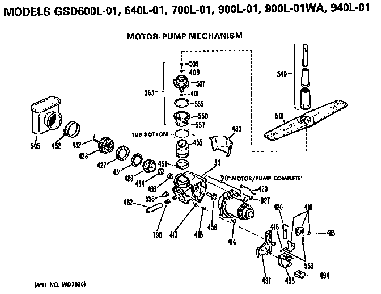 Motor-pump Diagram and Parts List for GSD700L01  General Electric Dishwasher