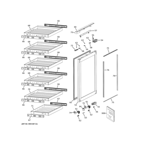 Door And Shelves Diagram and Parts List for ZIWD24PWBII  General Electric Wine and Beverage Cooler