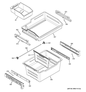 Freezer Shelves Diagram and Parts List for CNE25SSKAKSS  General Electric Refrigerator