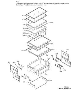 FRESH FOOD SHELVES Diagram and Parts List for ZISB480DHC  General Electric Refrigerator