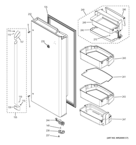 Fresh Food Door - Rh Diagram and Parts List for CFE28USHBSS  General Electric Refrigerator