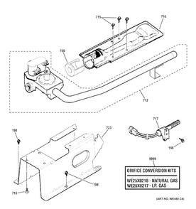 Gas Valve & Burner Assembly Diagram and Parts List for GFDS170GH0WW  General Electric Dryer