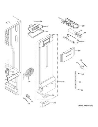 Fresh Food Section Diagram and Parts List for GWE19JGLGFBB  General Electric Refrigerator