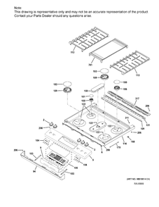 CONTROL PANEL & COOKTOP Diagram and Parts List for JCGS760DEL1WW  General Electric Range