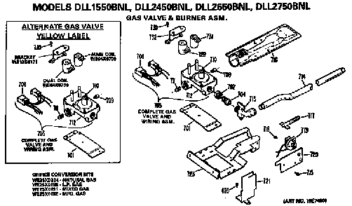 Gas Valve And Burner Assembly Diagram and Parts List for DLL1550BNL  Hotpoint Dryer