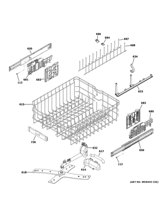 Upper Rack Assembly Diagram and Parts List for CDT845P3N0D1  General Electric Dishwasher