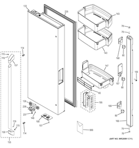 Fresh Food Door - Lh Diagram and Parts List for CWE23SSHBSS  General Electric Refrigerator