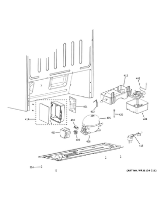 Machine Compartment Diagram and Parts List for FUF14SMRDWW  General Electric Refrigerator