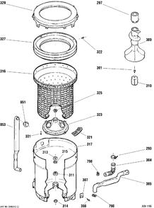 TUB, BASKET & AGITATOR Diagram and Parts List for 59341TAWW  General Electric Washer