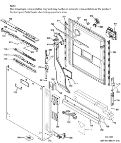 ESCUTCHEON & DOOR ASM Diagram and Parts List for ZDT870SIF7II  General Electric Dishwasher