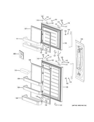 Doors Diagram and Parts List for GTS21FMKDES  General Electric Refrigerator