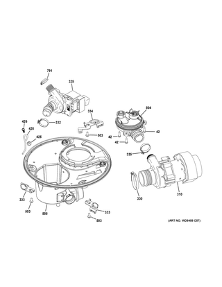 Sump & Motor Mechanism Diagram and Parts List for GDF510PGM0BB  General Electric Dishwasher