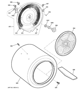 Drum Diagram and Parts List for GTDP200EF4WS  General Electric Dryer