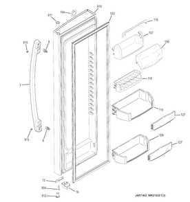 Fresh Food Door Diagram and Parts List for GSS23HGHBCWW  General Electric Refrigerator