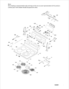 CONTROL PANEL & COOKTOP Diagram and Parts List for PCB985EK1ES  General Electric Range
