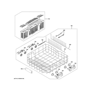 Lower Rack Assembly Diagram and Parts List for PDT705SYW3FS  General Electric Dishwasher