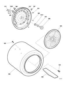 DRUM & HEATER Diagram and Parts List for PCSB330EC2WC  General Electric Dryer